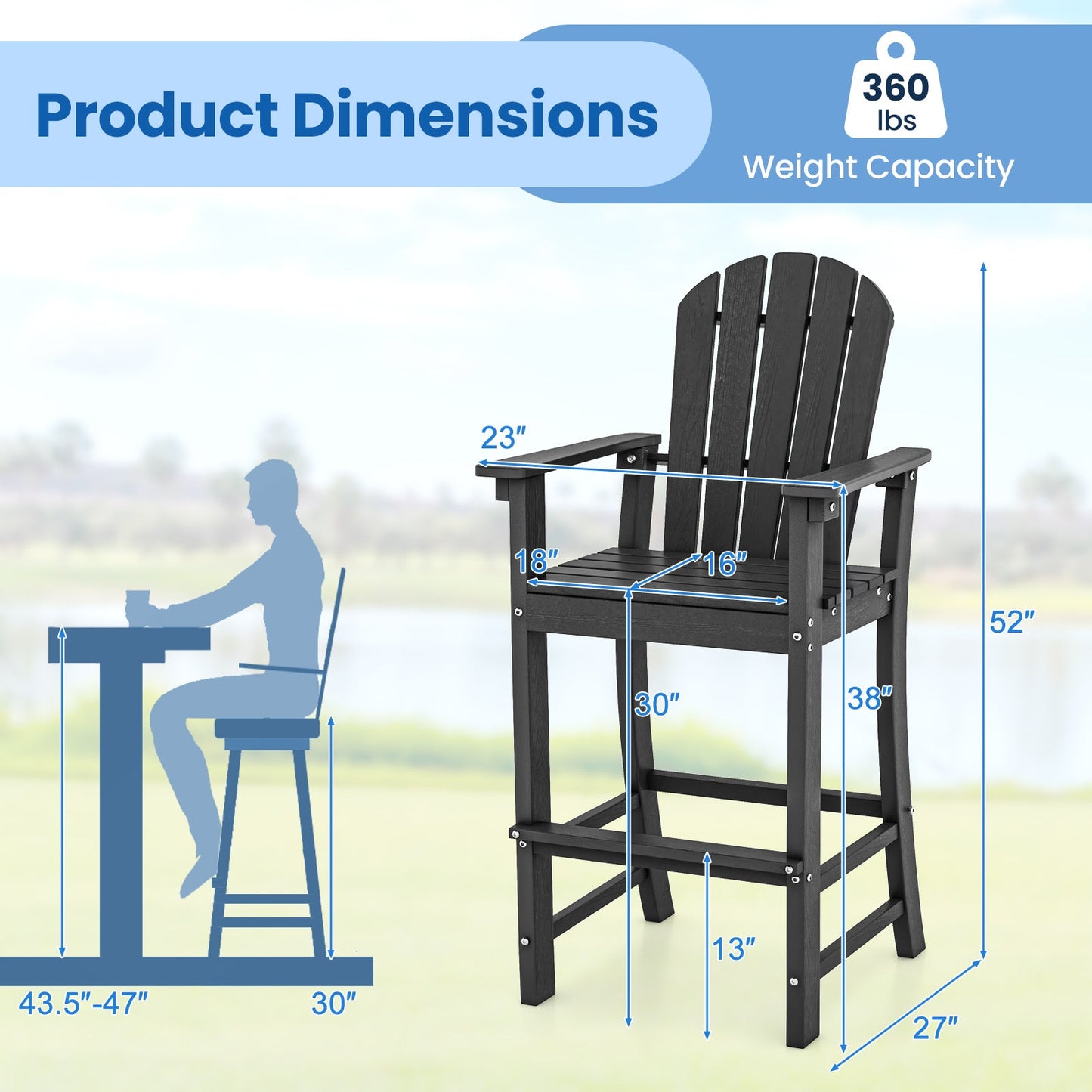Set of 2 Counter Height Outdoor HDPE Bar Stool with Armrests and Footrest - Tampa Home & Garden Store
