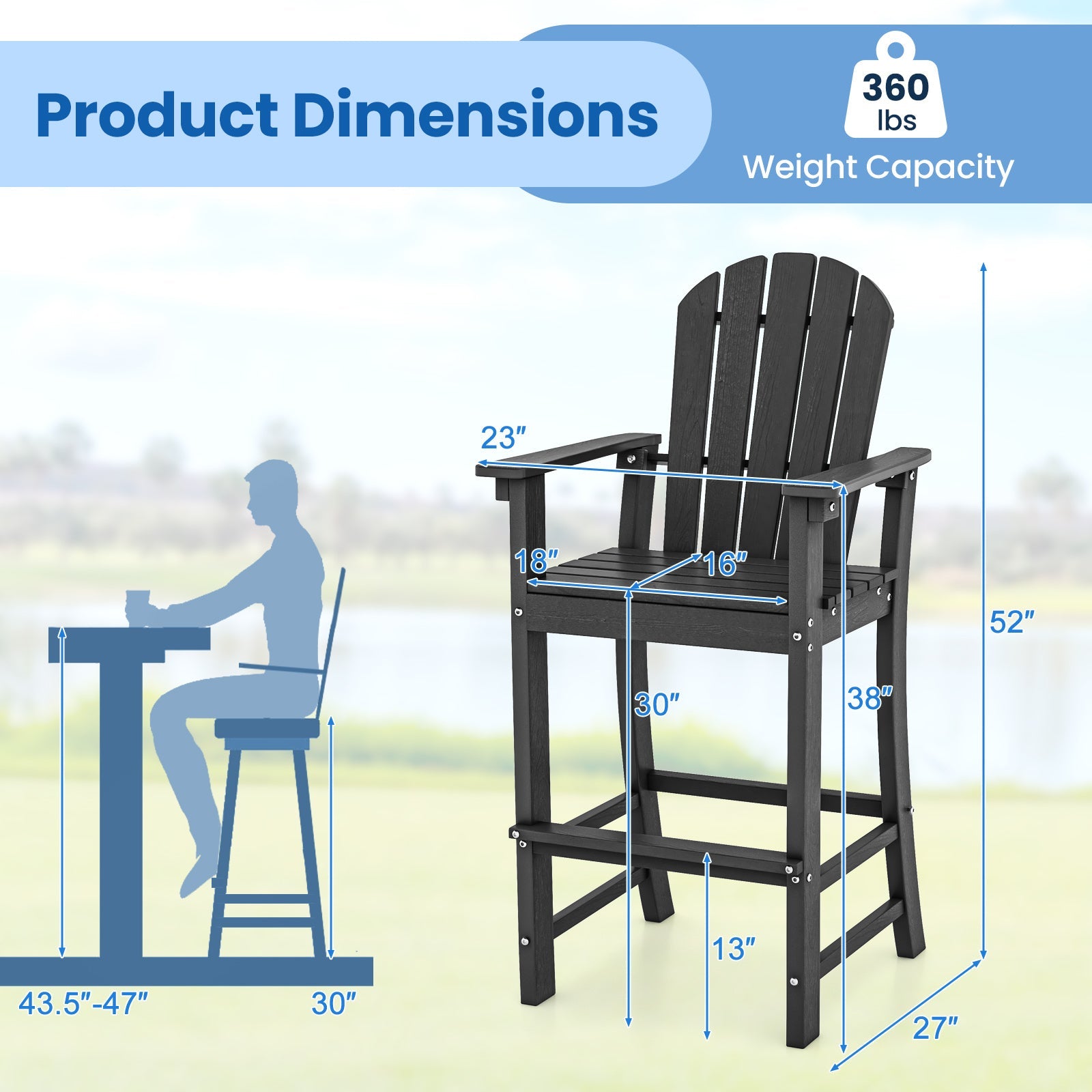Set of 2 Counter Height Outdoor HDPE Bar Stool with Armrests and Footrest - Tampa Home & Garden Store