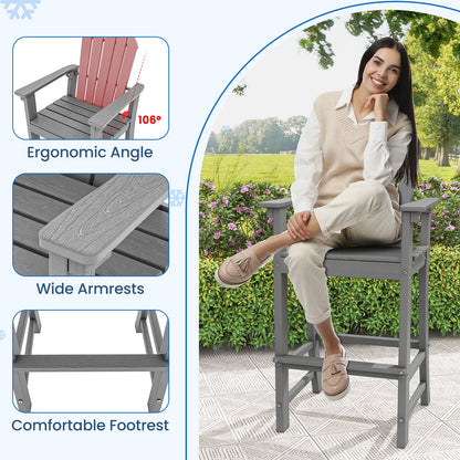 Set of 2 Counter Height Outdoor HDPE Bar Stool with Armrests and Footrest - Tampa Home & Garden Store