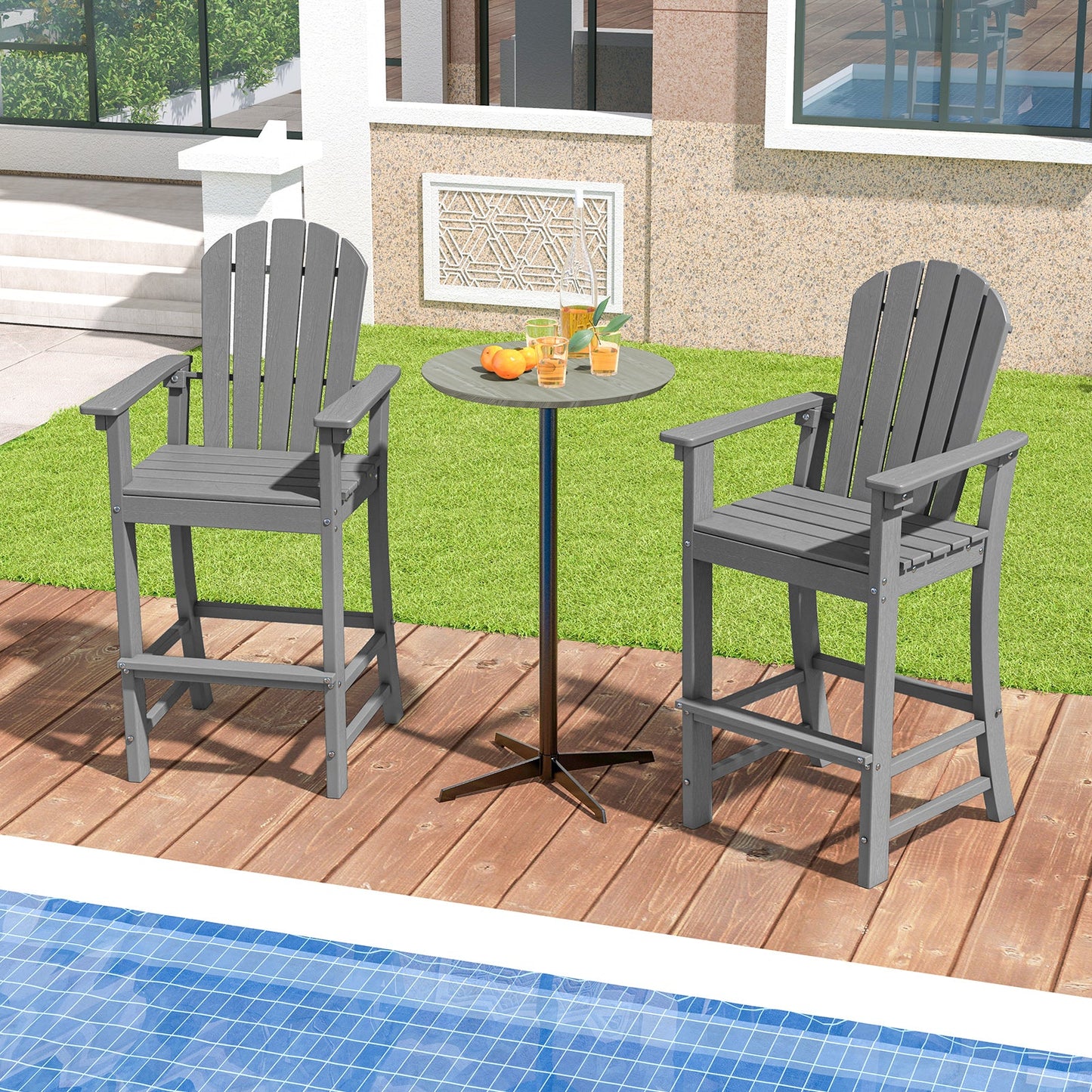 Set of 2 Counter Height Outdoor HDPE Bar Stool with Armrests and Footrest - Tampa Home & Garden Store