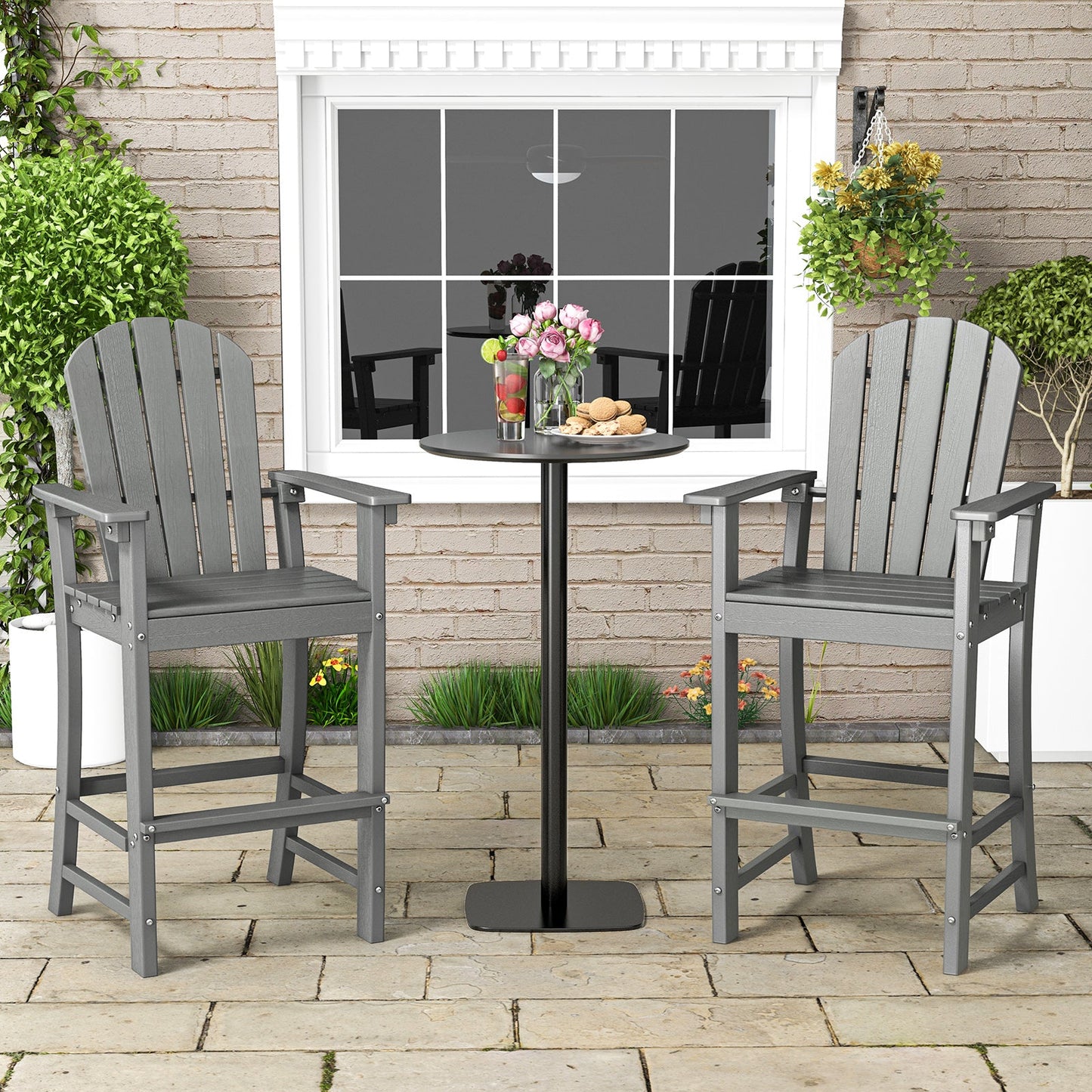 Set of 2 Counter Height Outdoor HDPE Bar Stool with Armrests and Footrest - Tampa Home & Garden Store