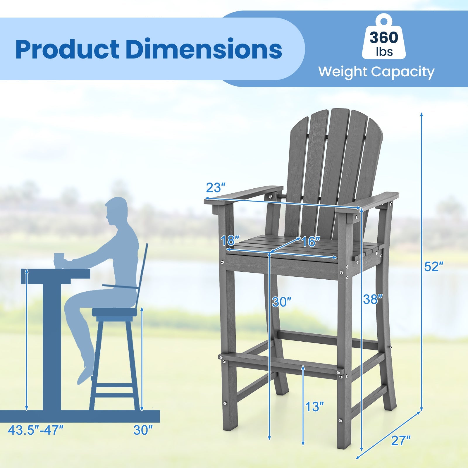 Set of 2 Counter Height Outdoor HDPE Bar Stool with Armrests and Footrest - Tampa Home & Garden Store