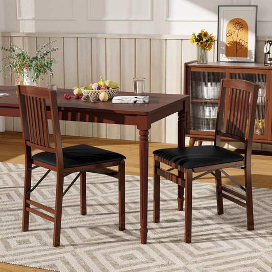 Set of 2 Foldable Upholstered Kitchen Chairs with Padded Seat-Brown - Tampa Home & Garden Store