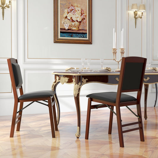 Set of 2 Folding Dining Chairs with Padded Seat and High Backrest-Brown - Tampa Home & Garden Store