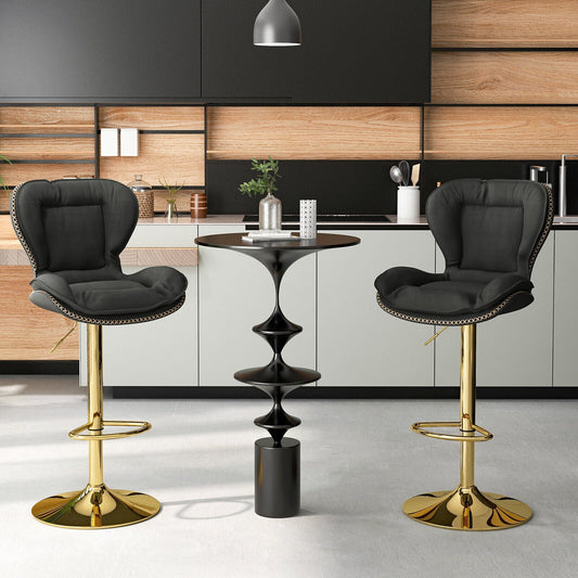 Set of 2 Swivel Bar Stools PU Leather Bar Chairs with Footrest and Curved Backrest-Gray - Tampa Home & Garden Store