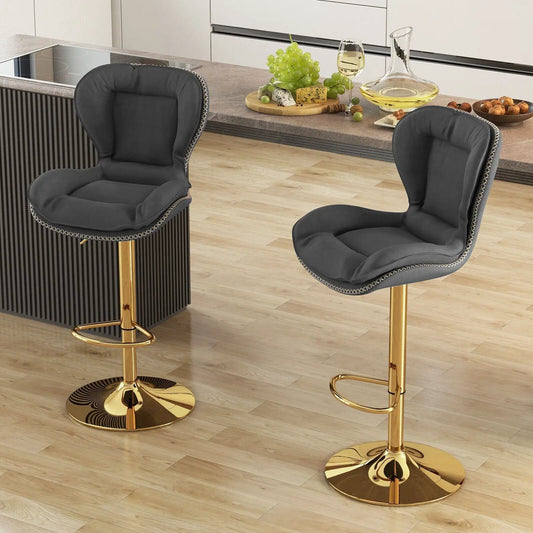 Set of 2 Swivel Bar Stools PU Leather Bar Chairs with Footrest and Curved Backrest-Gray - Tampa Home & Garden Store