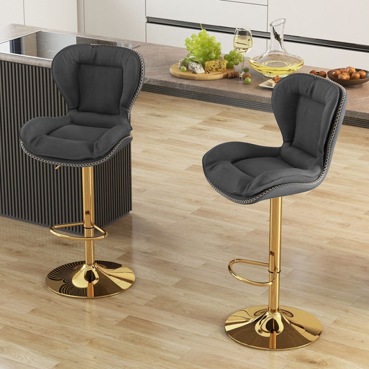 Set of 2 Swivel Bar Stools PU Leather Bar Chairs with Footrest and Curved Backrest-Gray - Tampa Home & Garden Store