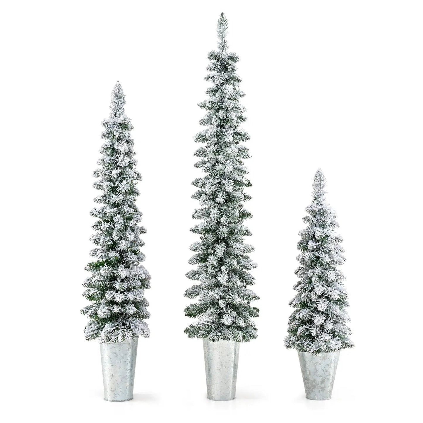 Set of 3 DirectDeals snow-flocked artificial Christmas trees in metal pots, 423 branch tips on Tampa Home & Garden Store