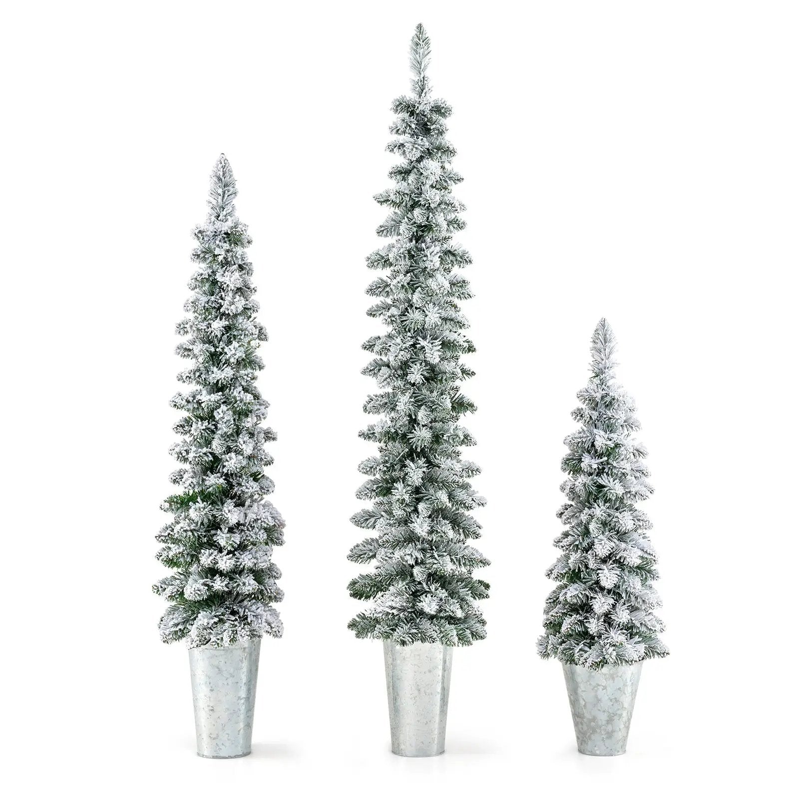 Set of 3 DirectDeals snow-flocked artificial Christmas trees in metal pots, 423 branch tips on Tampa Home & Garden Store