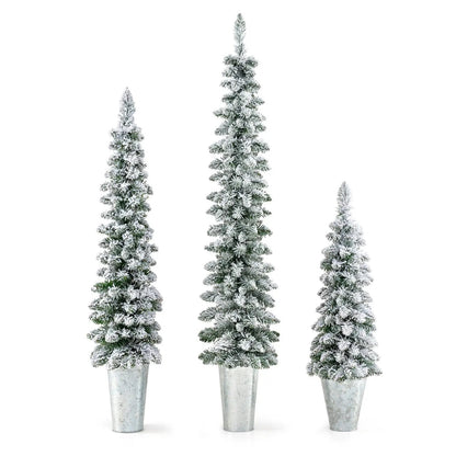 Set of 3 DirectDeals snow-flocked artificial Christmas trees in metal pots, 423 branch tips on Tampa Home & Garden Store