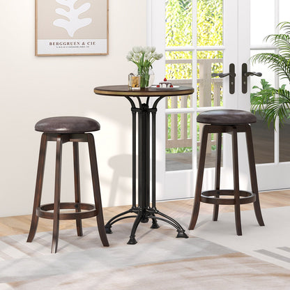 Juego de 2 taburetes de bar tapizados de piel sintética de 24/29 pulgadas con asiento redondo giratorio 360° - 29 pulgadas