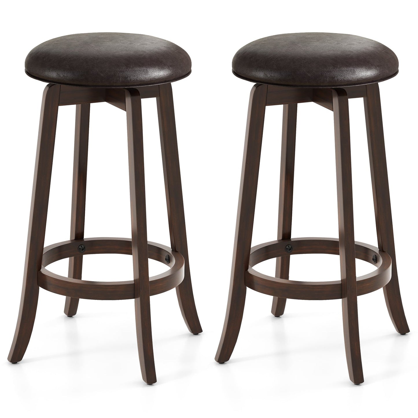 Juego de 2 taburetes de bar tapizados de piel sintética de 24/29 pulgadas con asiento redondo giratorio 360° - 29 pulgadas