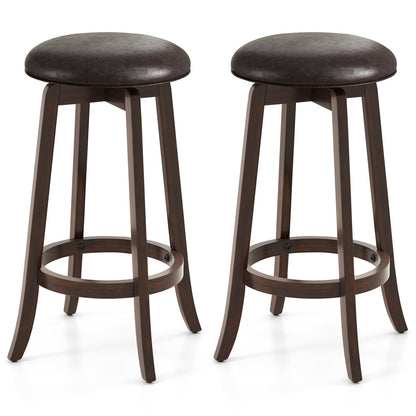 Juego de 2 taburetes de bar tapizados de piel sintética de 24/29 pulgadas con asiento redondo giratorio 360° - 29 pulgadas