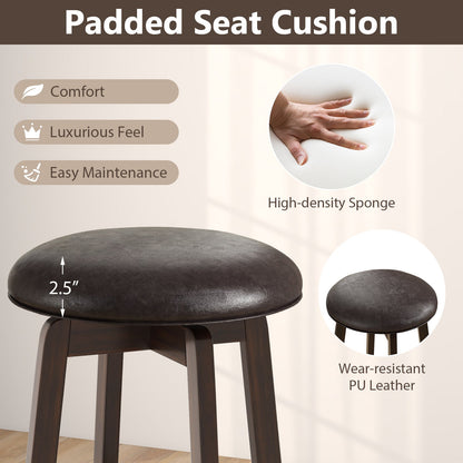 Juego de 2 taburetes de bar tapizados de piel sintética de 24/29 pulgadas con asiento redondo giratorio 360° - 29 pulgadas