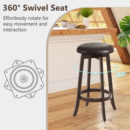 Juego de 2 taburetes de bar tapizados de piel sintética de 24/29 pulgadas con asiento redondo giratorio 360° - 29 pulgadas