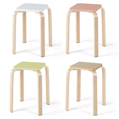 Set of 4 Colorful Square Stools with Anti-slip Felt Mats-Multicolor