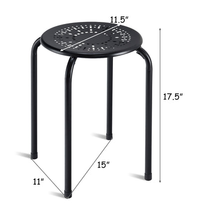 Set of 6 Stackable Multifunctional Daisy Design Backless Round Metal Stool Set-Black