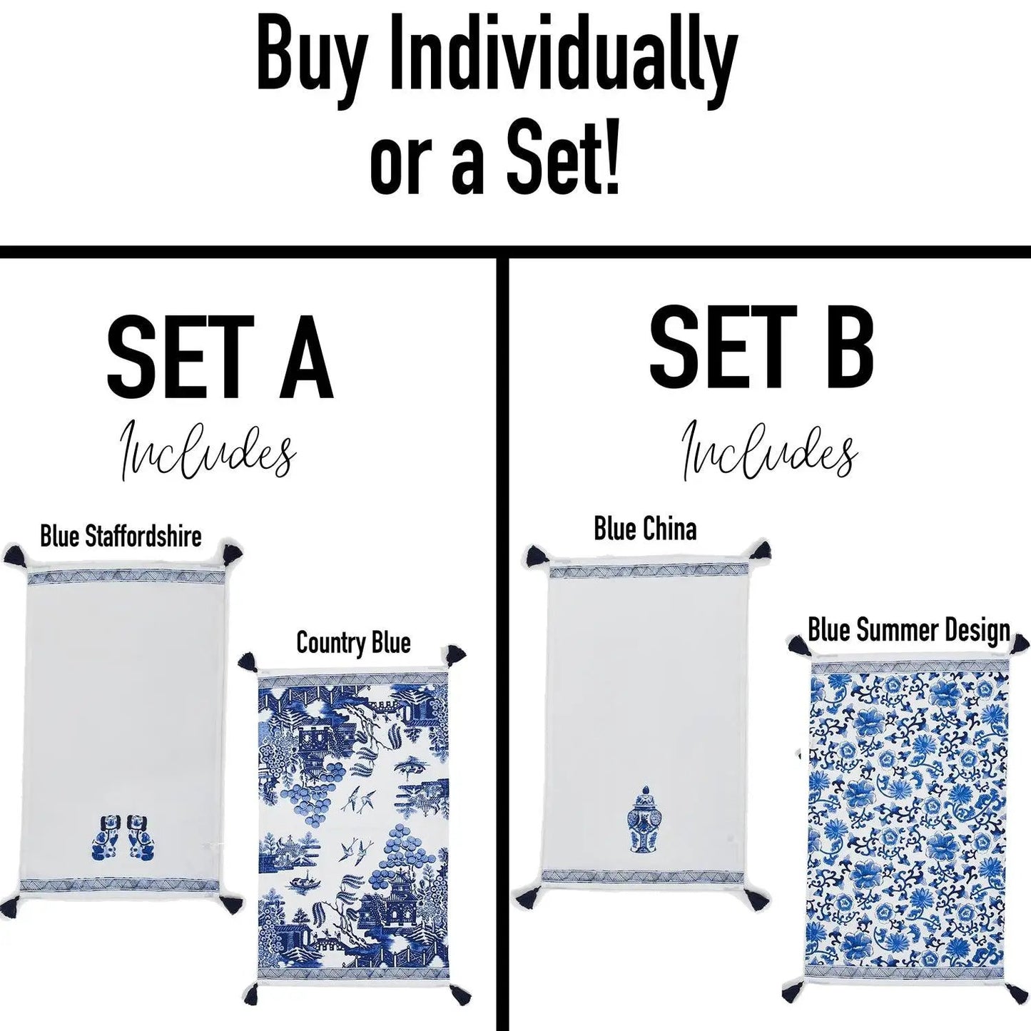 Chinoiserie Tea Towels Embroidered Cotton Set
