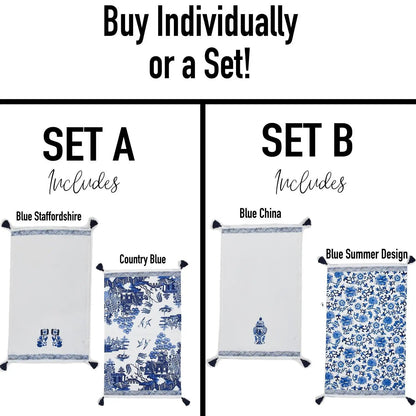 Chinoiserie Tea Towels Embroidered Cotton Set
