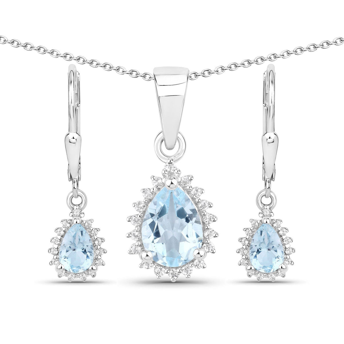 2.00 Carat Genuine Blue Topaz and White Topaz .925 Sterling Silver Jewelry Set with necklace and matching earrings on Tampa Home & Garden Store