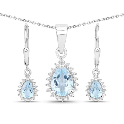 2.00 Carat Genuine Blue Topaz and White Topaz .925 Sterling Silver Jewelry Set with necklace and matching earrings on Tampa Home & Garden Store