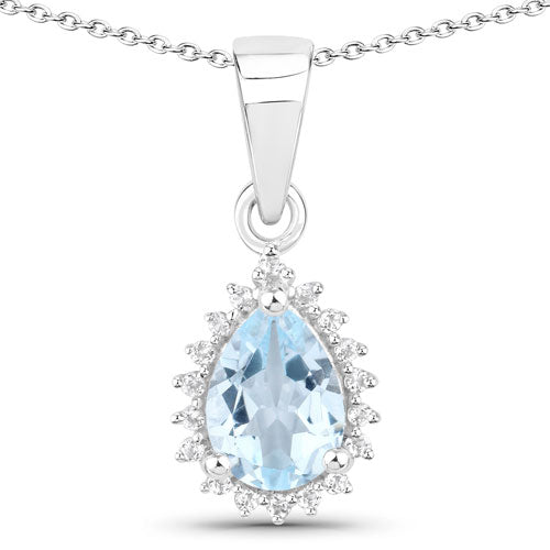 Sterling Silver 2.00ct pear-cut blue topaz pendant necklace with white topaz halo Bids.com on Tampa Home & Garden Store