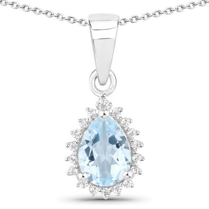Sterling Silver 2.00ct pear-cut blue topaz pendant necklace with white topaz halo Bids.com on Tampa Home & Garden Store