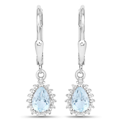 2.00ct Blue Topaz and White Topaz sterling silver drop earrings with halo on Tampa Home & Garden Store