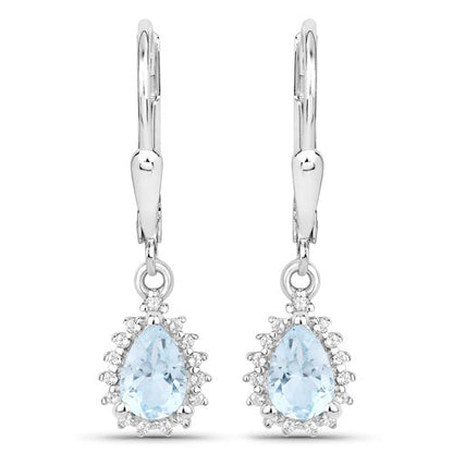 2.00ct Blue Topaz and White Topaz sterling silver drop earrings with halo on Tampa Home & Garden Store