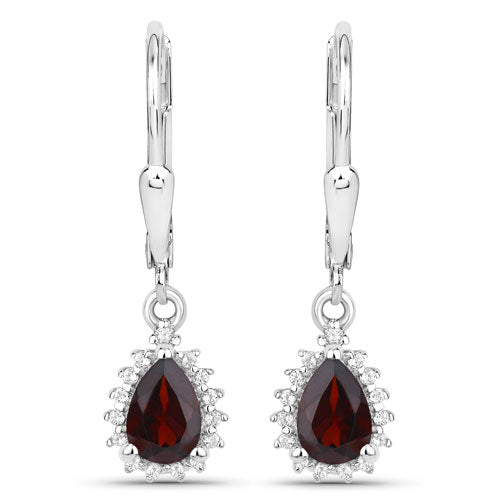 Sterling silver garnet teardrop earrings with white topaz halo, jewelry set by Bids.com on Tampa Home & Garden Store