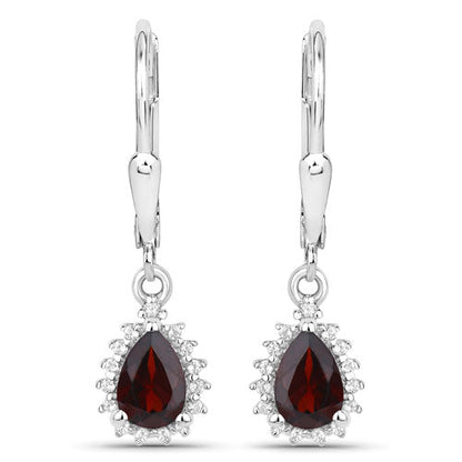 Sterling silver garnet teardrop earrings with white topaz halo, jewelry set by Bids.com on Tampa Home & Garden Store