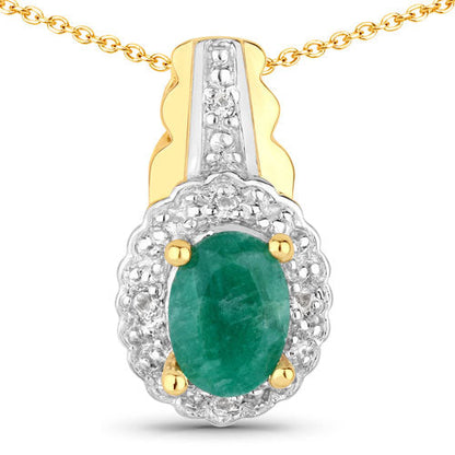 Sterling silver pendant with oval dyed emerald and white topaz halo on gold-tone bail and chain on Tampa Home & Garden Store