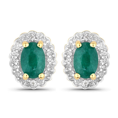 Sterling silver pair earrings with 1.71ct dyed emerald centers white topaz halo gold prongs on Tampa Home & Garden Store