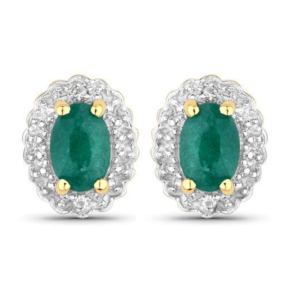 Sterling silver pair earrings with 1.71ct dyed emerald centers white topaz halo gold prongs on Tampa Home & Garden Store