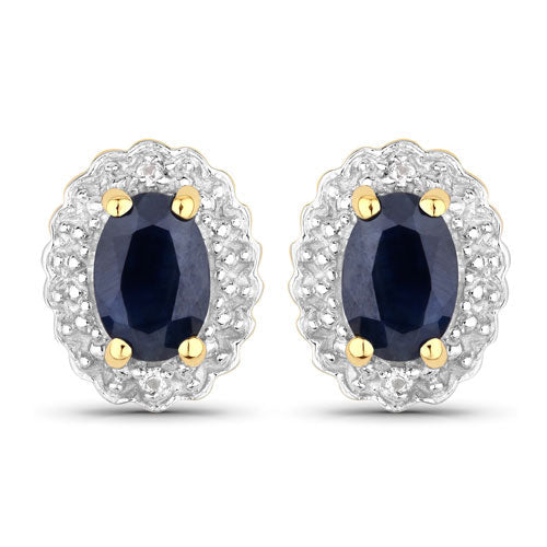 Blue sapphire and white topaz earrings set, 925 silver with gold prongs, by Bids.com on Tampa Home & Garden Store