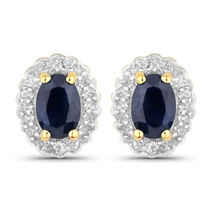 Blue sapphire and white topaz earrings set, 925 silver with gold prongs, by Bids.com on Tampa Home & Garden Store