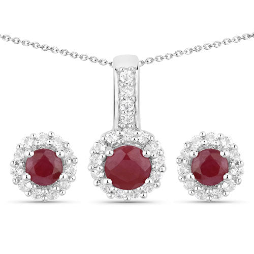 Sterling silver ruby halo with white topaz studs and pendant on chain, 2.17 ct by Bids.com on Tampa Home & Garden Store