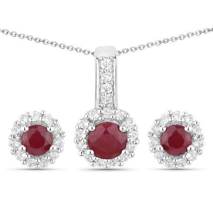 Sterling silver ruby halo with white topaz studs and pendant on chain, 2.17 ct by Bids.com on Tampa Home & Garden Store