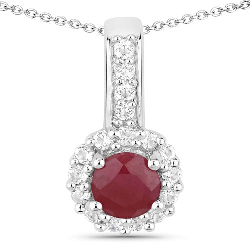 2.17ct ruby halo pendant with white topaz surround on .925 sterling silver chain on Tampa Home & Garden Store