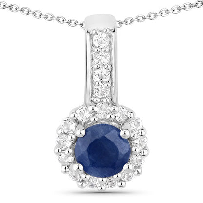 2.17 Carat blue sapphire pendant necklace in .925 sterling silver with white topaz halo on chain on Tampa Home & Garden Store