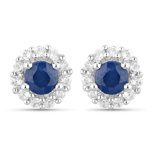 Pair of 2.17ct blue sapphire and white topaz stud earrings in silver halo on Tampa Home & Garden Store