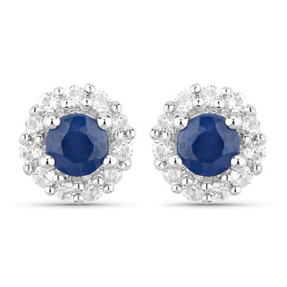 Pair of 2.17ct blue sapphire and white topaz stud earrings in silver halo on Tampa Home & Garden Store