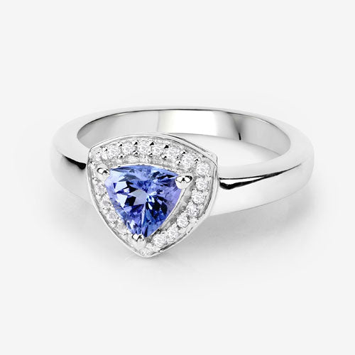 Ring 0.87ct genuine triangular Tanzanite with white topaz halo in .925 sterling silver on Tampa Home & Garden Store