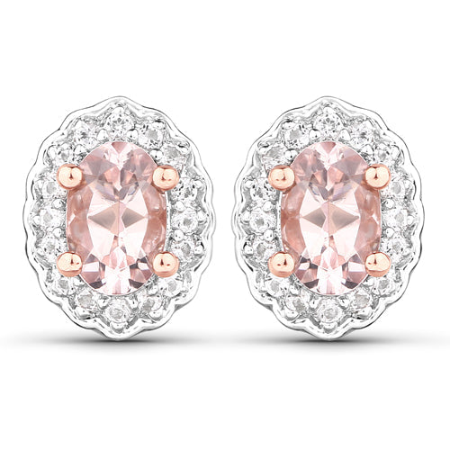Pair of oval Morganite and white topaz halo stud earrings in .925 sterling silver on Tampa Home & Garden Store