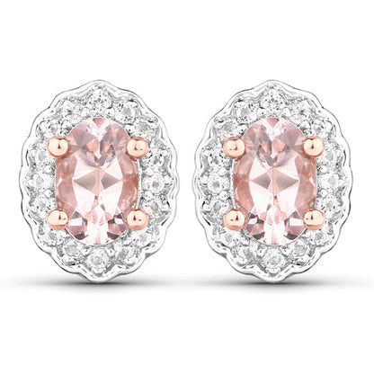 Pair of oval Morganite and white topaz halo stud earrings in .925 sterling silver on Tampa Home & Garden Store