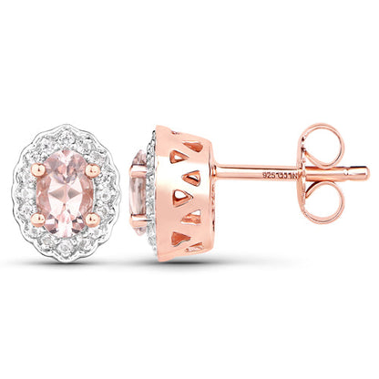 Morganite and white topaz jewelry set in rose gold-tone sterling silver; ring, earrings, pendant on Tampa Home & Garden Store