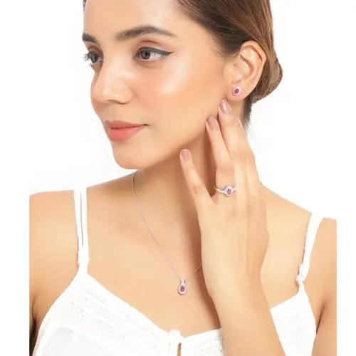 Ruby and white topaz sterling silver 3pc set with ring, pendant, and earrings by Bids.com on Tampa Home & Garden Store
