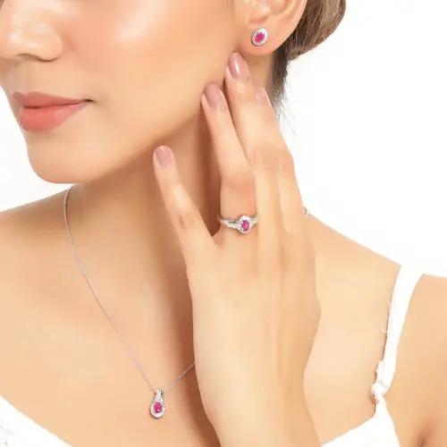 3-Piece ruby & white topaz sterling silver jewelry set with ring, earrings, pendant on Tampa Home & Garden Store