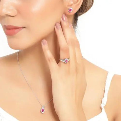 3-Piece ruby & white topaz sterling silver jewelry set with ring, earrings, pendant on Tampa Home & Garden Store