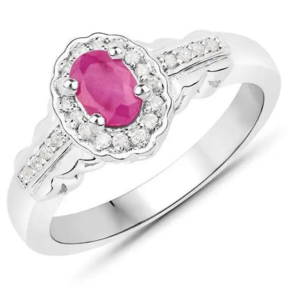 Ring with pink ruby center and white topaz halo in .925 sterling silver, 3-piece set by Bids.com on Tampa Home & Garden Store